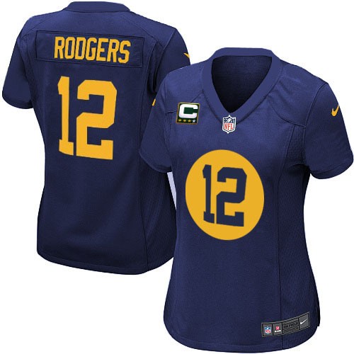 Women's Elite Aaron Rodgers C Patch Nike Jersey Navy Blue Alternate - #12 NFL Green Bay Packers